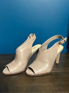 Vince Camuto Taupe Peep-Toe Slingback Heels